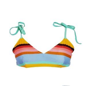 Aerie Womens Colorful Striped Shoulder Tie Scoop Swimsuit Bikini Top Size L NWT
